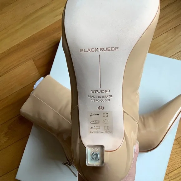 Black Suede Studio Laura Bootie Patent Leather Porcini SZ EU40/US9.5 - Picture 13 of 16